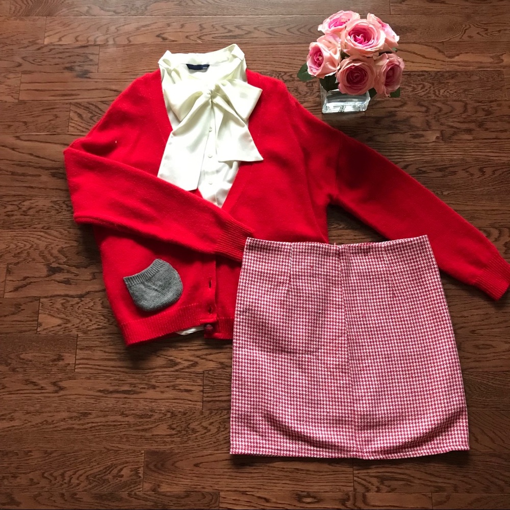White/Red Houndstooth Skirt SK14